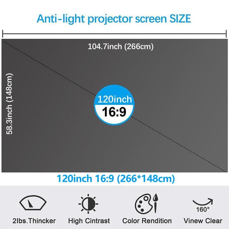 Anti-light 4k Projector Screen – 2.4 Gain, 160° View, Foldable & Velc… – 🌟