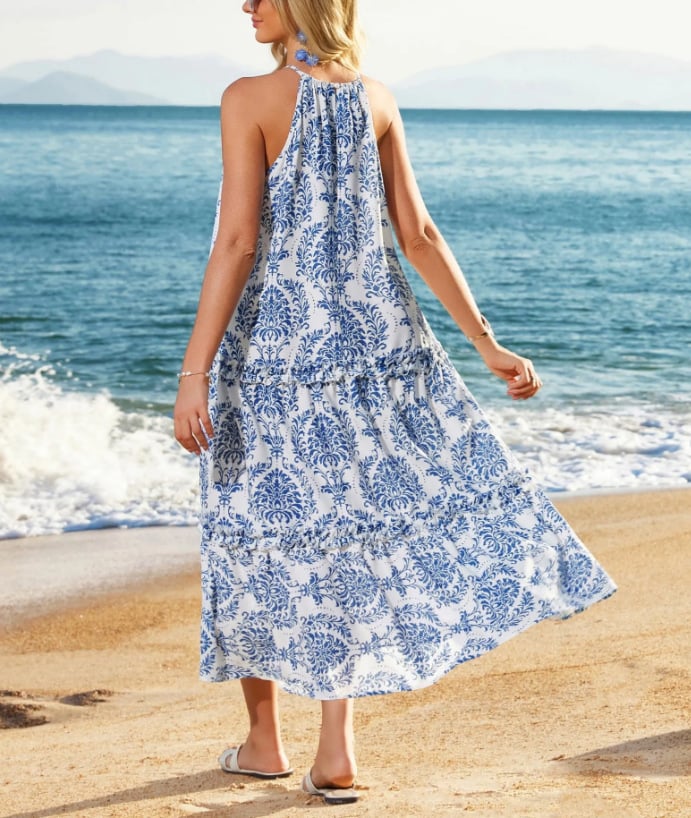 Women's Boho Casual Summer Floral Halter Tiered Beach Dress – Women's… – Size