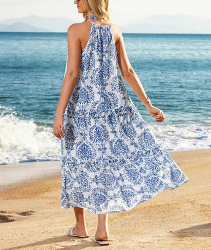 Women's Boho Casual Summer Floral Halter Tiered Beach Dress – Women's… – Size