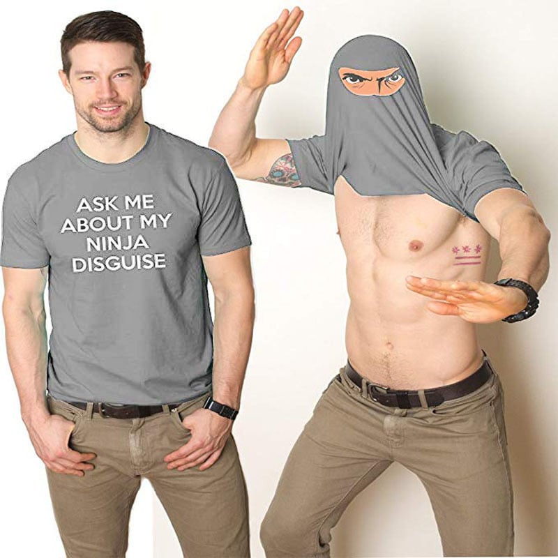 Ninja Disguise Flip-up T-shirt – Unisex, Polyester | Funny Costume Te… – 🔹