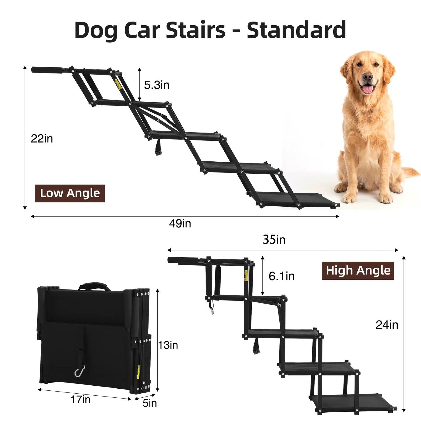 Foldable Dog Car Stairs – 5-Step Heavy Duty