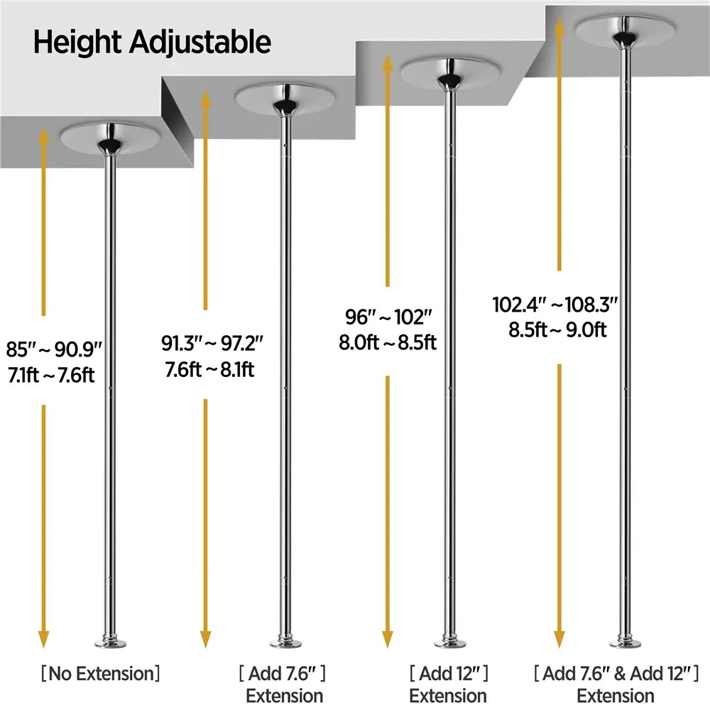 45mm Portable Dance Pole – Spinning & Static, Height Adjustable 7–9ft