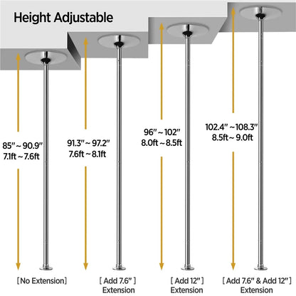 45mm Portable Dance Pole – Spinning & Static, Height Adjustable 7–9ft