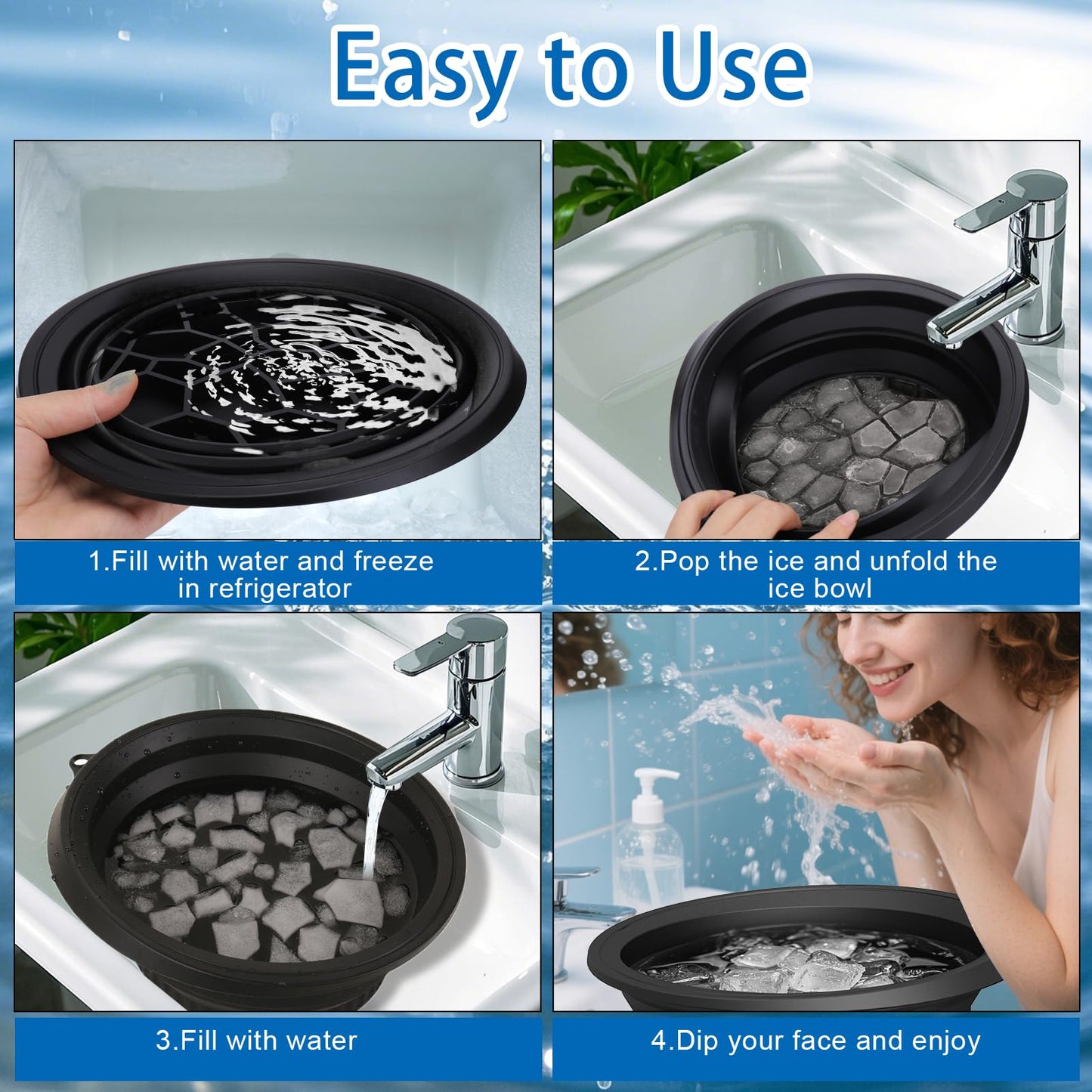 Facial Ice Bath Bowl – Silicone, Foldable & Portable | Built-in Ice C… – ✅ Fast