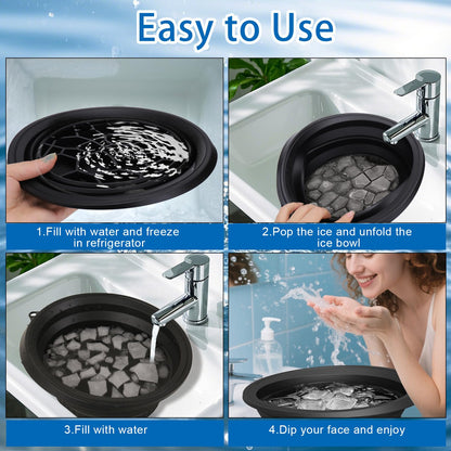 Facial Ice Bath Bowl – Silicone, Foldable & Portable | Built-in Ice C… – ✅ Fast