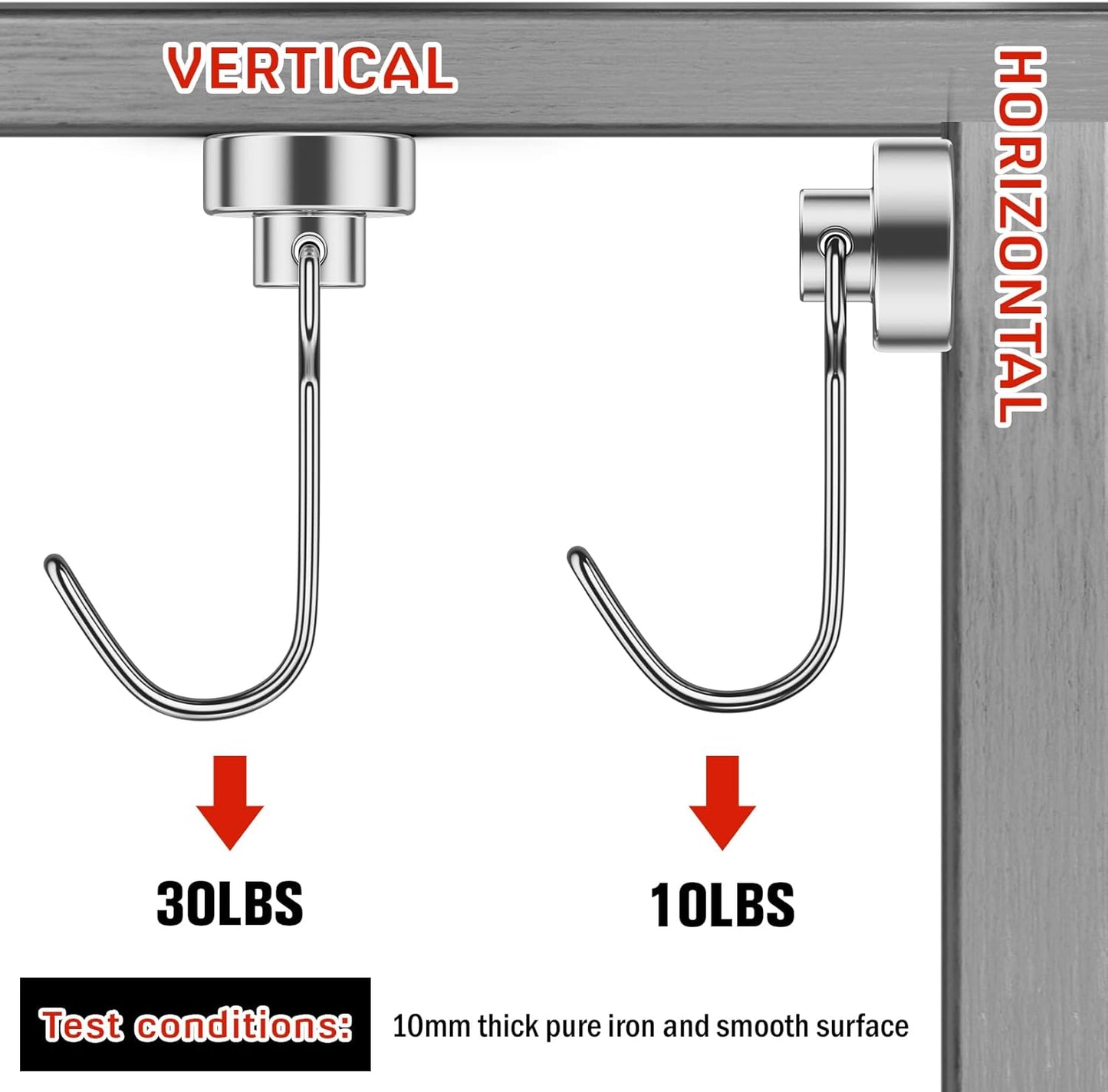 Swivel Magnetic Hooks 30lbs – N52 Neodymium, No-Drill, Rust-Resistant | 10 & 20 Pack