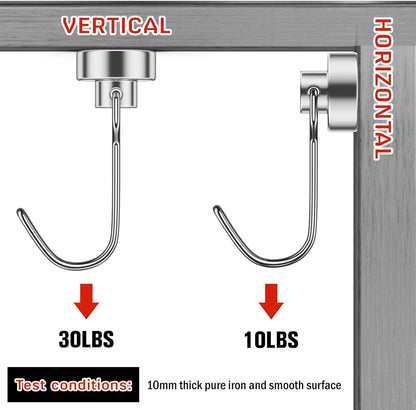 Swivel Magnetic Hooks 30lbs – N52 Neodymium, No-Drill, Rust-Resistant | 10 & 20 Pack