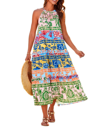 Women's Boho Casual Summer Floral Halter Tiered Beach Dress – Women's… – Size