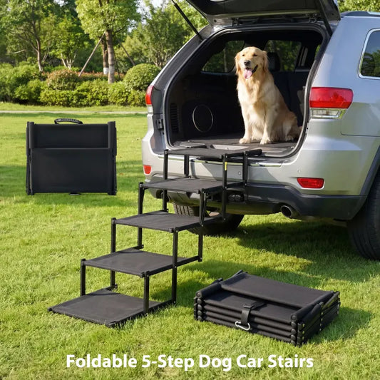 Foldable Dog Car Stairs – 5-Step Heavy Duty