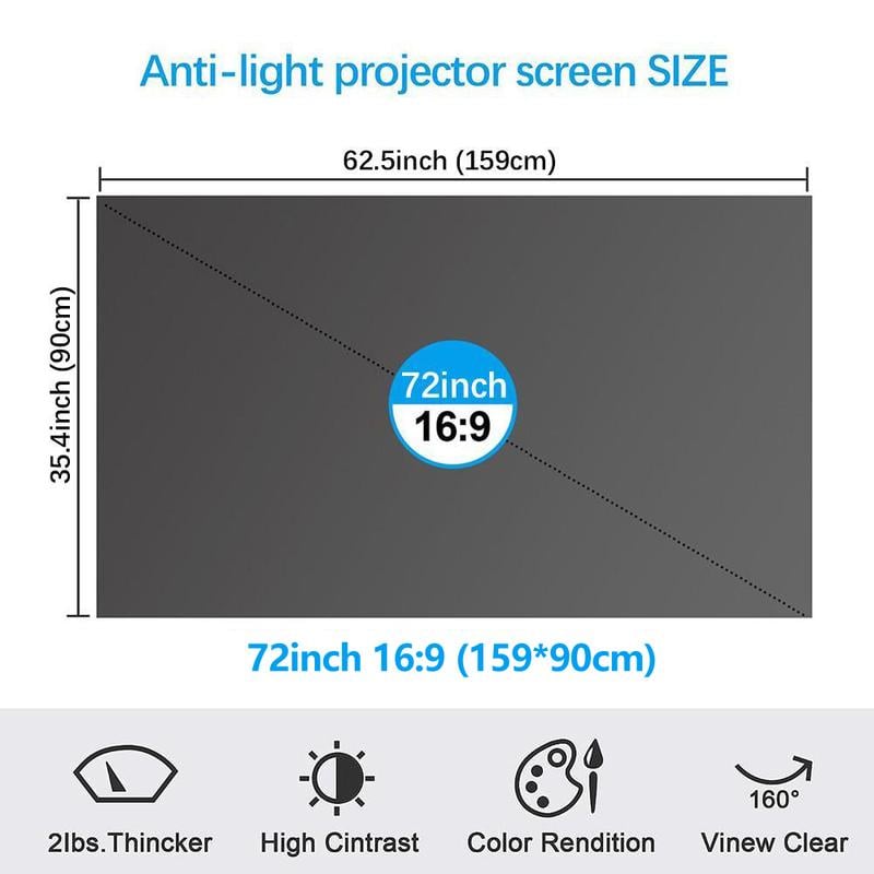 Anti-light 4k Projector Screen – 2.4 Gain, 160° View, Foldable & Velc… – 🌟