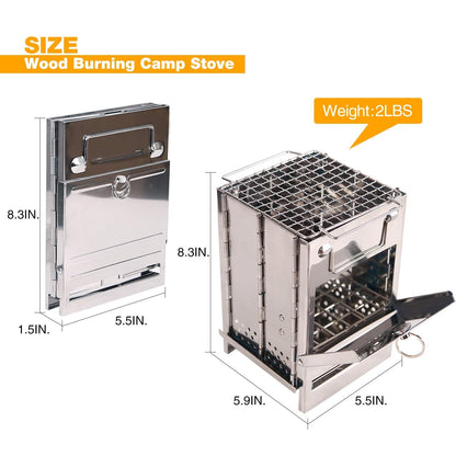 Wood Burning Folding Camp Stove Stainless Steel Grid – Wood Burning |… – 🔹