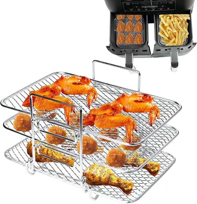 Layer Air Fryer Rack – 304 Stainless Steel | Fits Ninja Dz201 & Dz4… – 🌟 Key