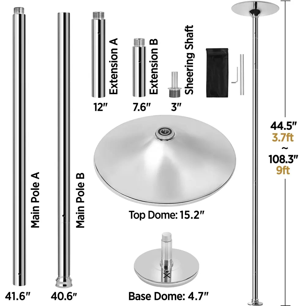 45mm Portable Dance Pole – Spinning & Static, Height Adjustable 7–9ft