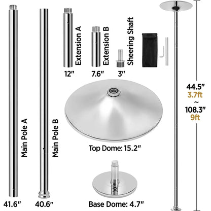 45mm Portable Dance Pole – Spinning & Static, Height Adjustable 7–9ft