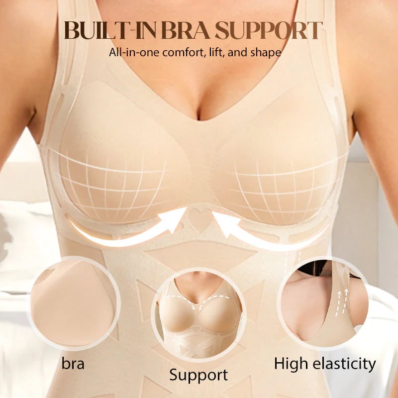 Seamless Body Shaping Camisole with Built-In Bra – Tummy Control, Posture Support | M–3XL
