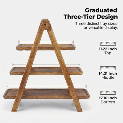 3-Tier Wooden Serving Tray – A-Frame Stand with Handle | Paulownia, Pine & Acacia