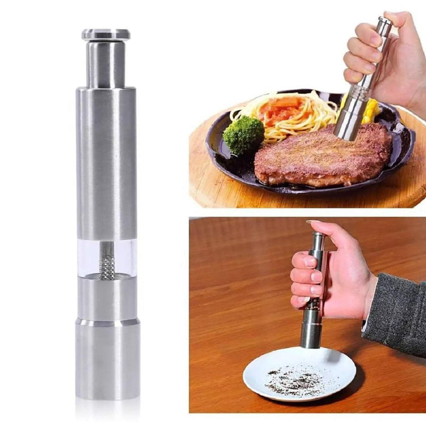 Stainless Steel Salt & Pepper Grinder Set – One-touch Thumb Button, P… – ⏰ Hurry