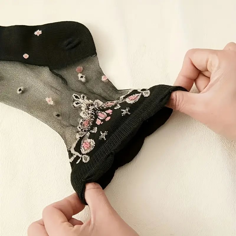 Floral Pattern Glass Stockings – 10 Pairs Soft Breathable Mid-tube So… – 🌸 10