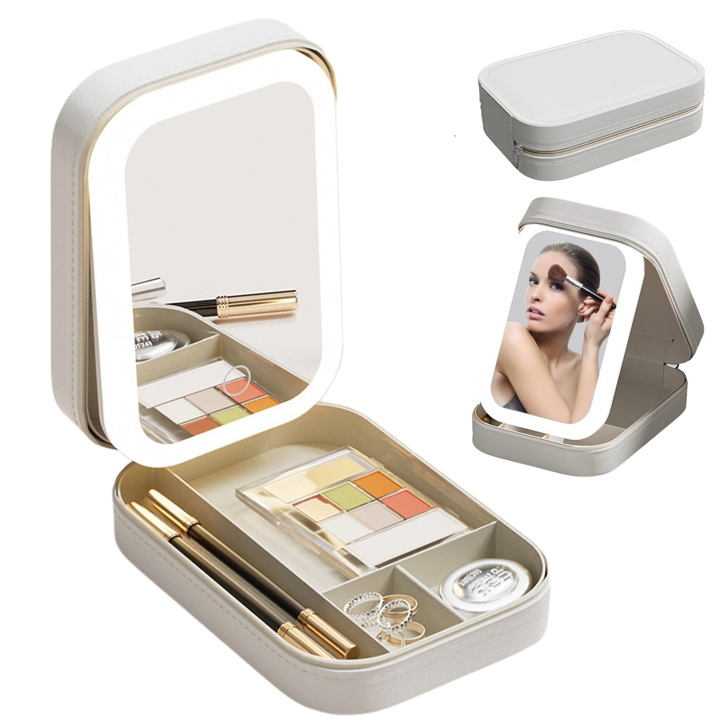 Led Makeup Bag With Built-in Mirror – 3 Lighting Modes, Multi-compart… – 🌟 Key