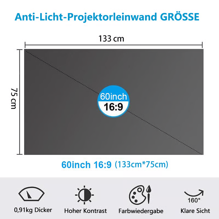 Anti-light 4k Projector Screen – 2.4 Gain, 160° View, Foldable & Velc… – 🌟