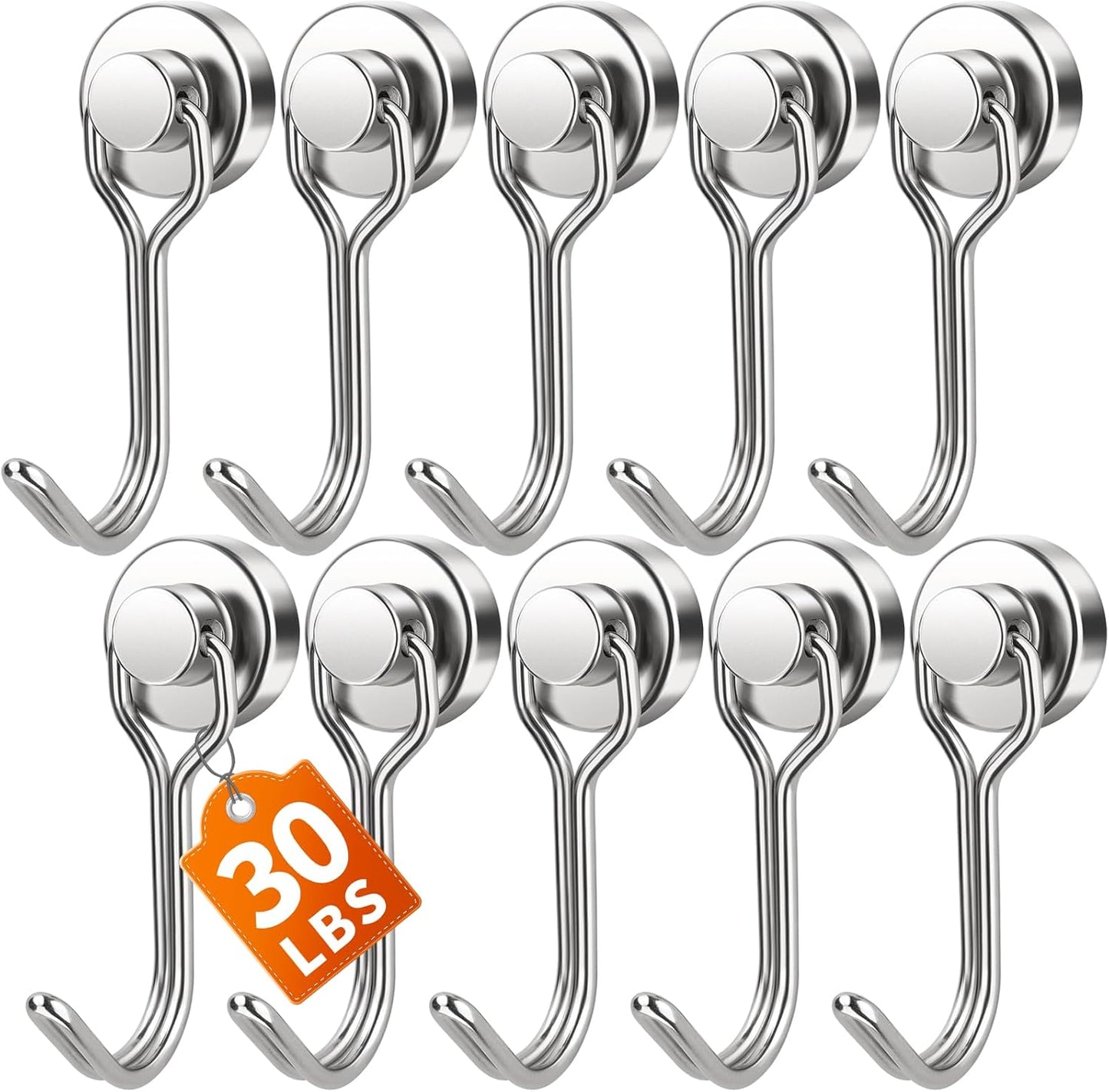Swivel Magnetic Hooks 30lbs – N52 Neodymium, No-Drill, Rust-Resistant | 10 & 20 Pack