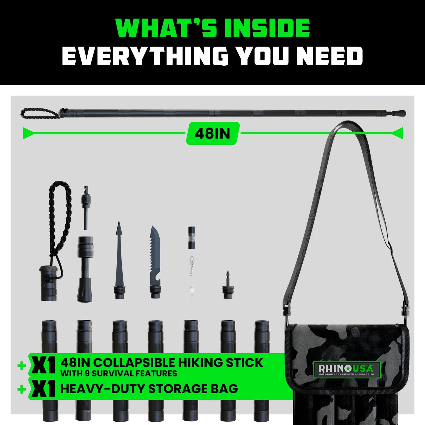 Tactical Hiking Stick with Survival Kit