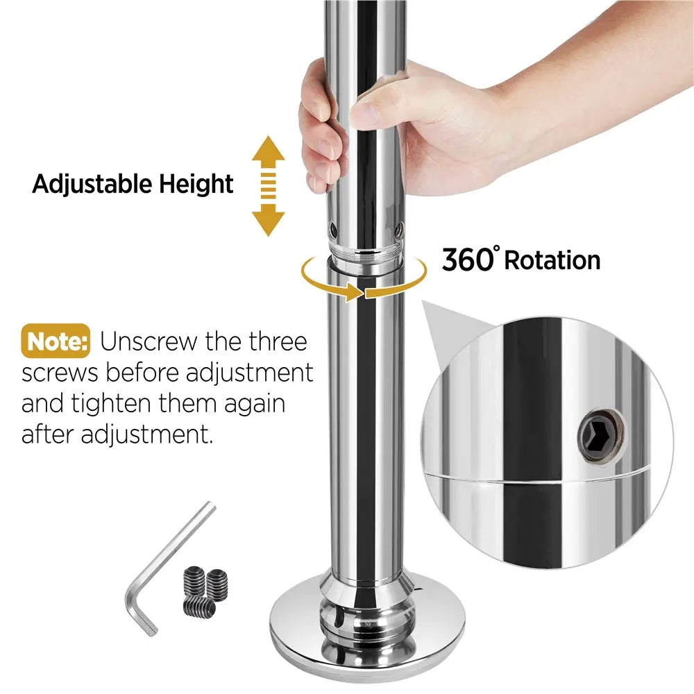 45mm Portable Dance Pole – Spinning & Static, Height Adjustable 7–9ft