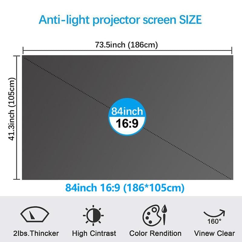 Anti-light 4k Projector Screen – 2.4 Gain, 160° View, Foldable & Velc… – 🌟