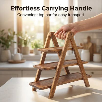 3-Tier Wooden Serving Tray – A-Frame Stand with Handle | Paulownia, Pine & Acacia