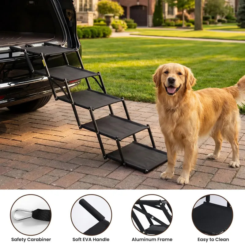 Foldable Dog Car Stairs – 5-Step Heavy Duty