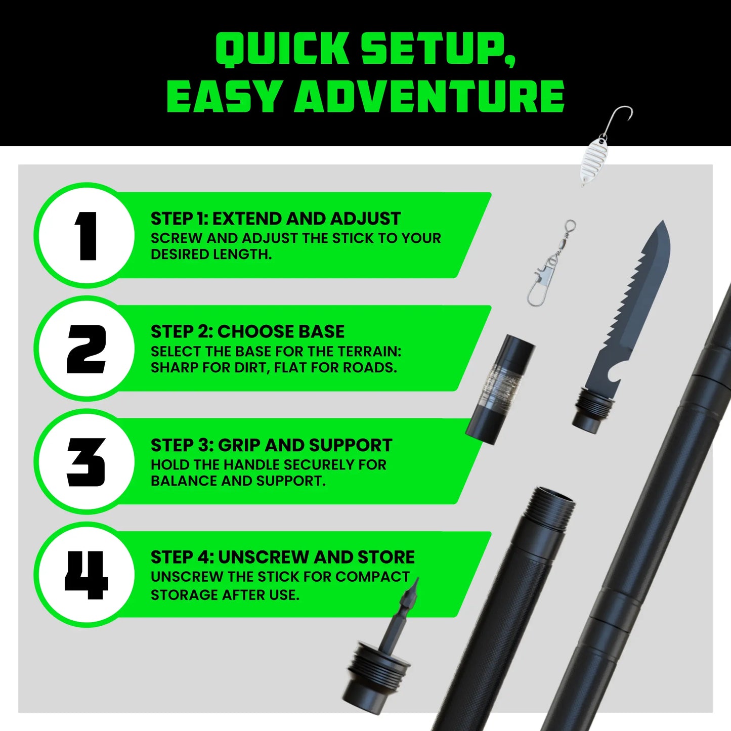 Tactical Hiking Stick with Survival Kit