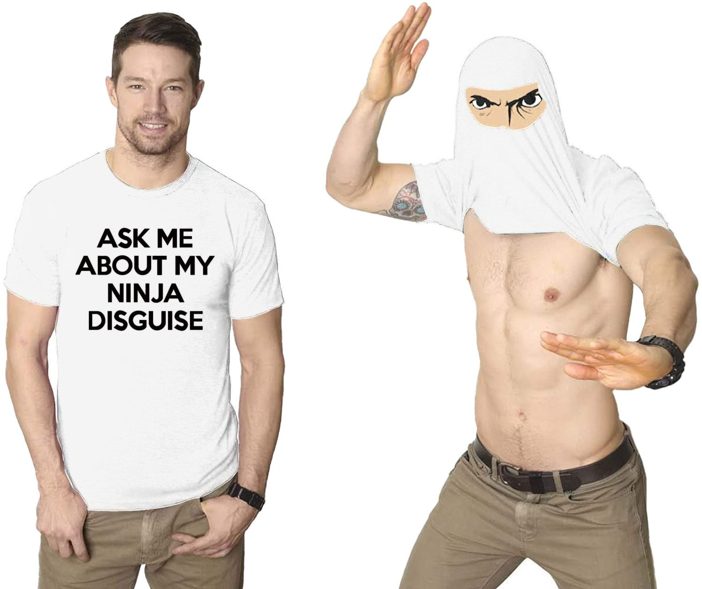 Ninja Disguise Flip-up T-shirt – Unisex, Polyester | Funny Costume Te… – 🔹