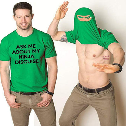 Ninja Disguise Flip-up T-shirt – Unisex, Polyester | Funny Costume Te… – 🔹