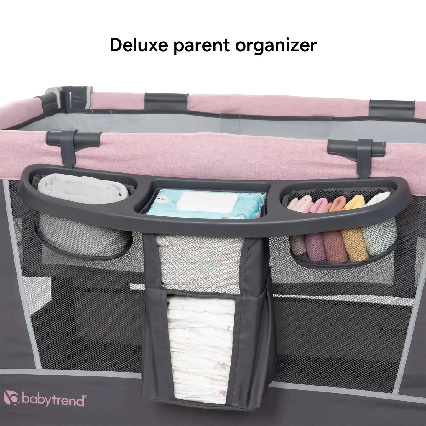 Baby Trend® Simply Smart™ Whisper Grey Portable Nursery Center® Playard w/ Removable Full Bassinet, Changing Table & Organizer