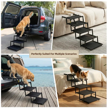 Foldable Dog Car Stairs – 5-Step Heavy Duty