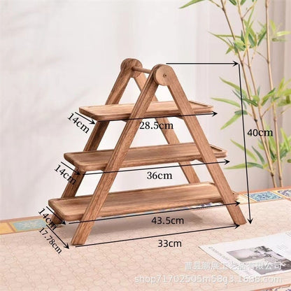 3-Tier Wooden Serving Tray – A-Frame Stand with Handle | Paulownia, Pine & Acacia