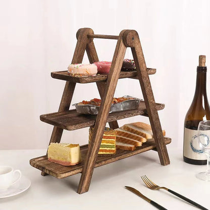 3-Tier Wooden Serving Tray – A-Frame Stand with Handle | Paulownia, Pine & Acacia