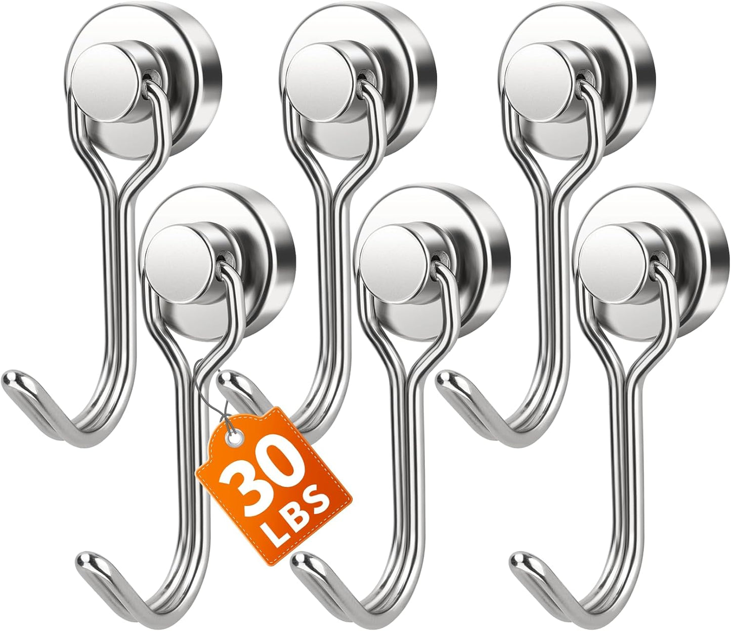 Swivel Magnetic Hooks 30lbs – N52 Neodymium, No-Drill, Rust-Resistant | 10 & 20 Pack