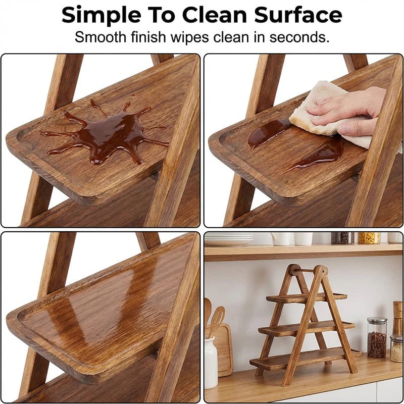 3-Tier Wooden Serving Tray – A-Frame Stand with Handle | Paulownia, Pine & Acacia