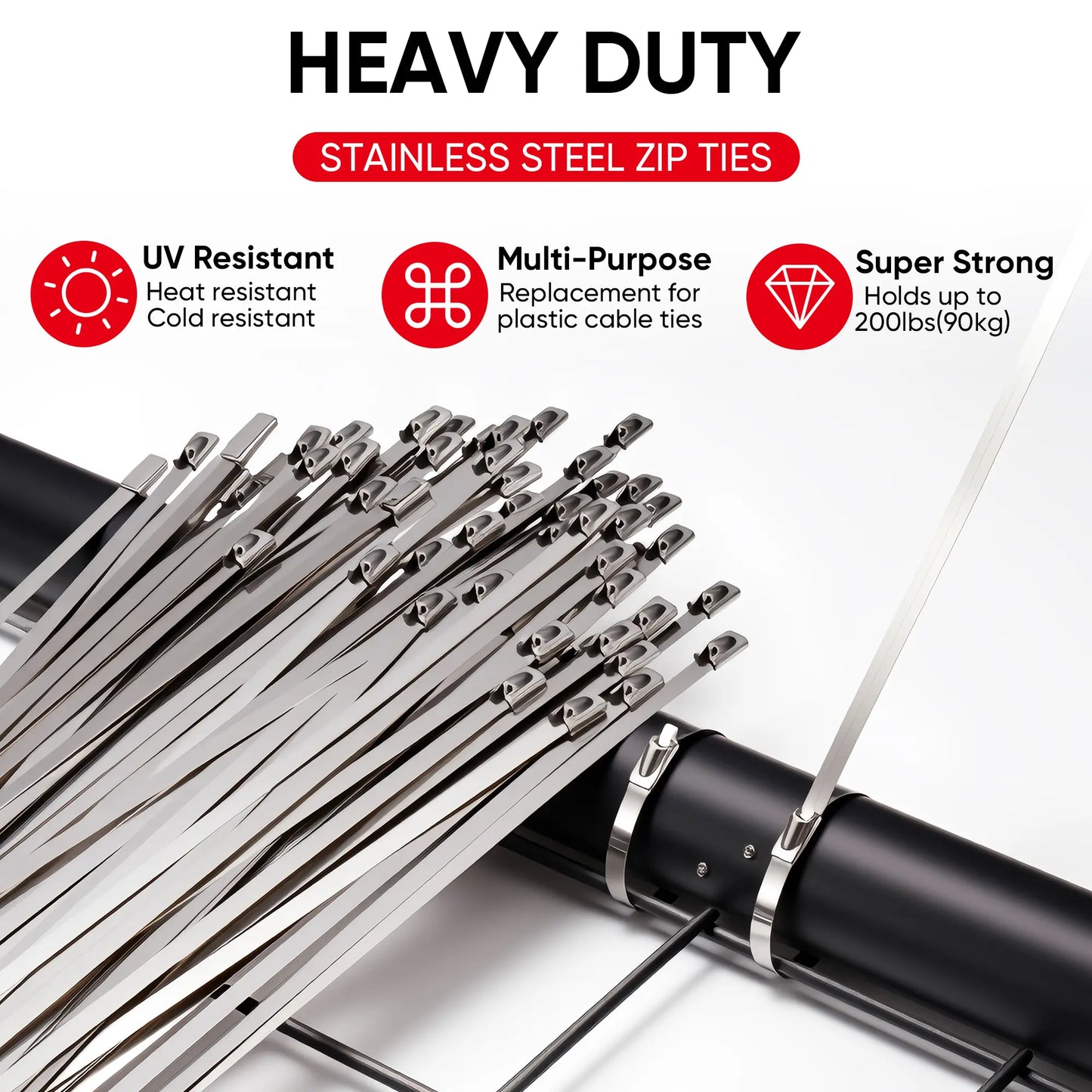 Stainless Steel Cable Tie Gun Kit — 100PCS Heavy Duty