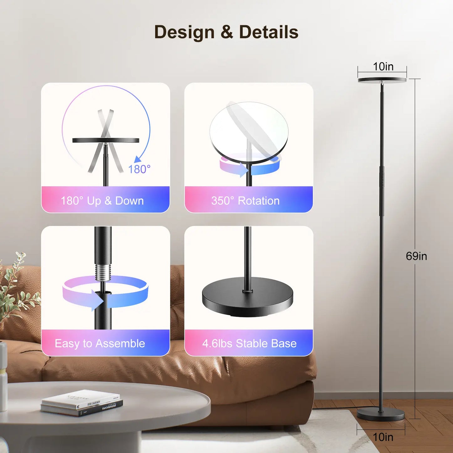 FULSUNT RGB Torchiere Floor Lamp