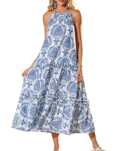 Women's Boho Casual Summer Floral Halter Tiered Beach Dress – Women's… – Size