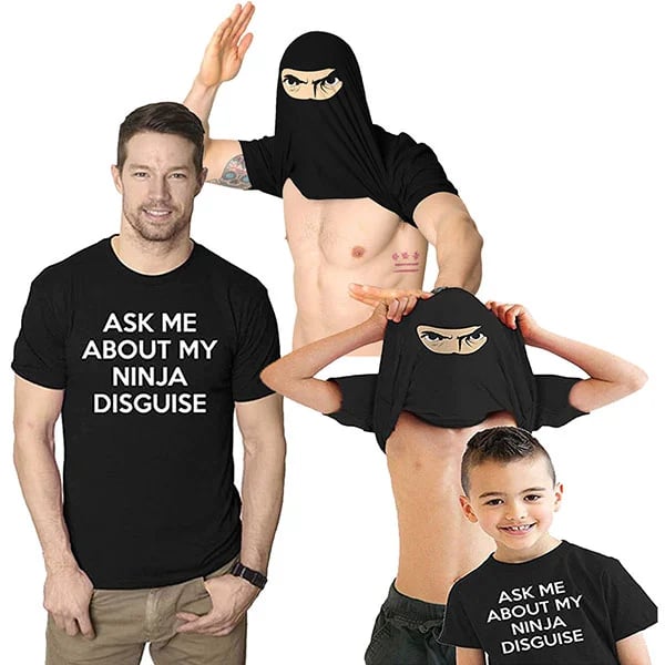 Ninja Disguise Flip-up T-shirt – Unisex, Polyester | Funny Costume Te… – 🔹