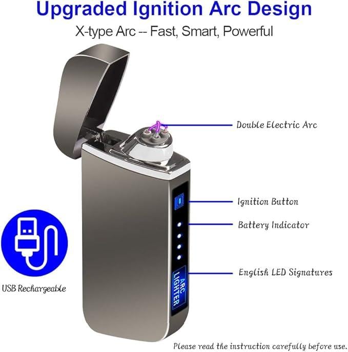 Electric Lighter, Dual Arc, Windproof, Led Battery Indicator, Automat… –
