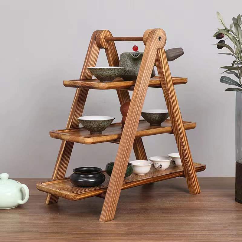 3-Tier Wooden Serving Tray – A-Frame Stand with Handle | Paulownia, Pine & Acacia