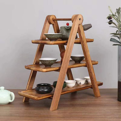 3-Tier Wooden Serving Tray – A-Frame Stand with Handle | Paulownia, Pine & Acacia