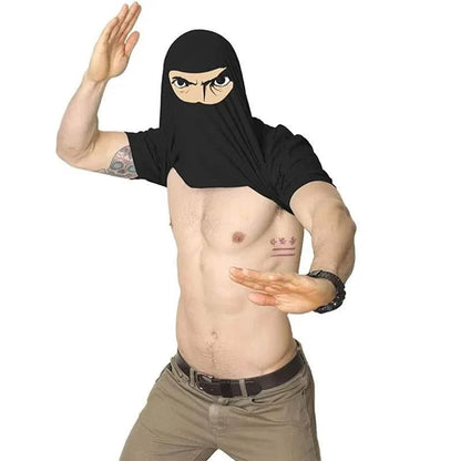Ninja Disguise Flip-up T-shirt – Unisex, Polyester | Funny Costume Te… – 🔹