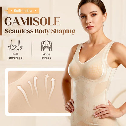 Seamless Body Shaping Camisole with Built-In Bra – Tummy Control, Posture Support | M–3XL