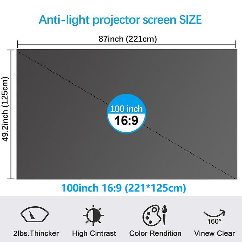 Anti-light 4k Projector Screen – 2.4 Gain, 160° View, Foldable & Velc… – 🌟