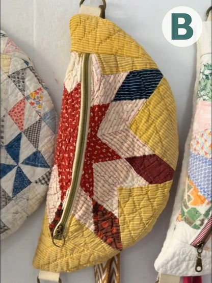Vintage Patchwork Quilted Sling Bag – Handmade, Adjustable Strap Up T… – 💳